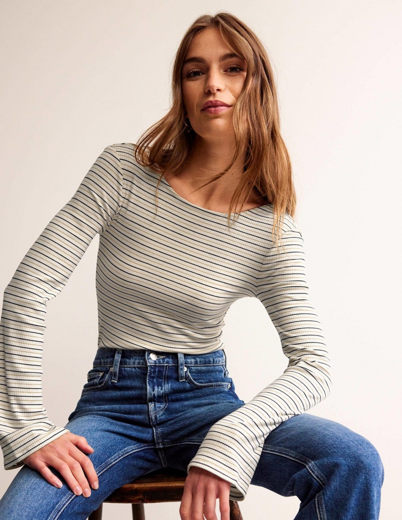 Boden Fluted Sleeve Jersey Oberteile Damen Weiß | BYDLK-1235