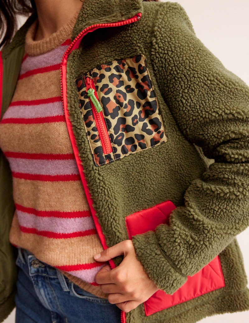 Boden Funnel-Neck Borg Jacke Damen Leopard | AWRNH-1703