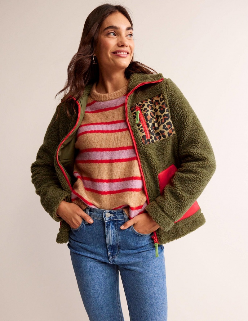 Boden Funnel-Neck Borg Jacke Damen Leopard | AWRNH-1703