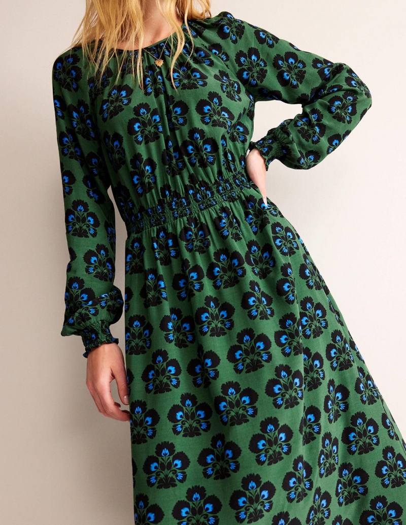 Boden Gather Raglan Midi Kleid Damen Grün | ILXVE-5341