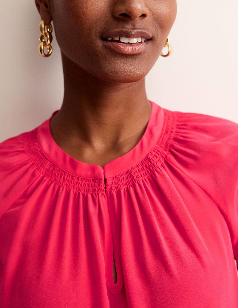 Boden Gathered Neck Silk Blouse Oberteile Damen Rosa | OXMKS-0596
