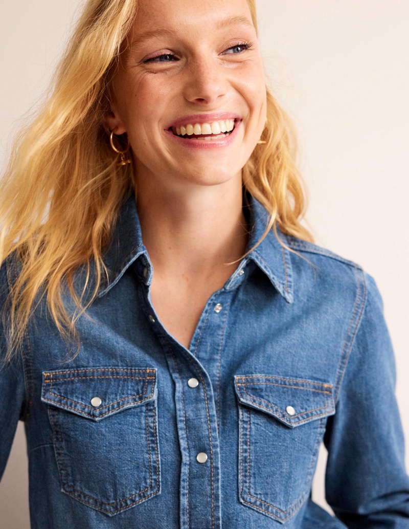 Boden Gerade-Fit Denim Hemd Damen Blau | XBLTV-7184