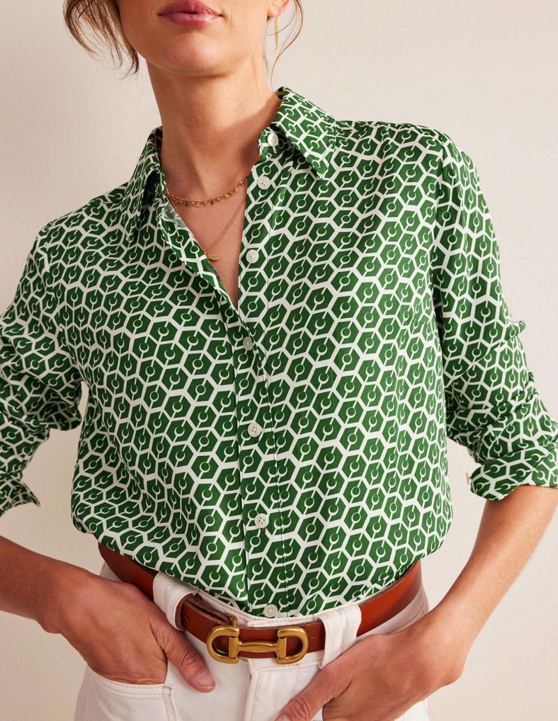 Boden Gerade-Fit Twill Hemd Damen Grün | EMQVH-1237