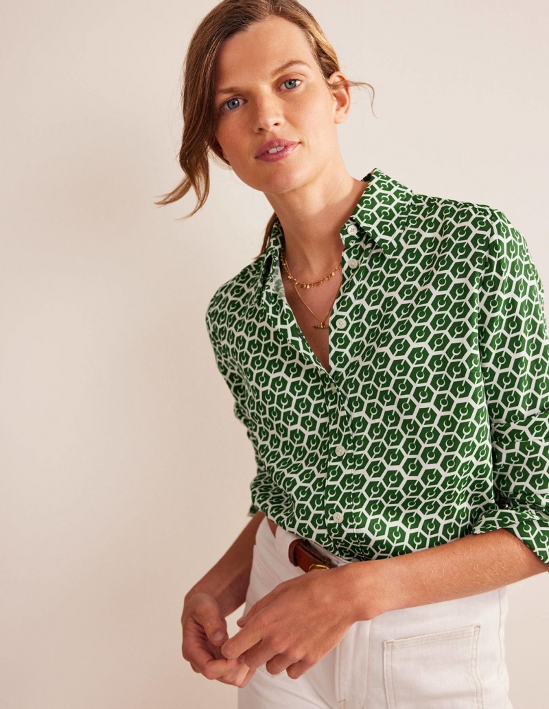 Boden Gerade-Fit Twill Hemd Damen Grün | EMQVH-1237