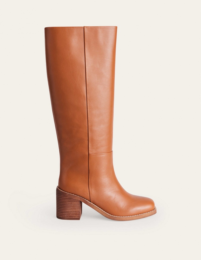 Boden Gerade Leder Kniehohe Stiefel Damen Orange | UHANC-8345
