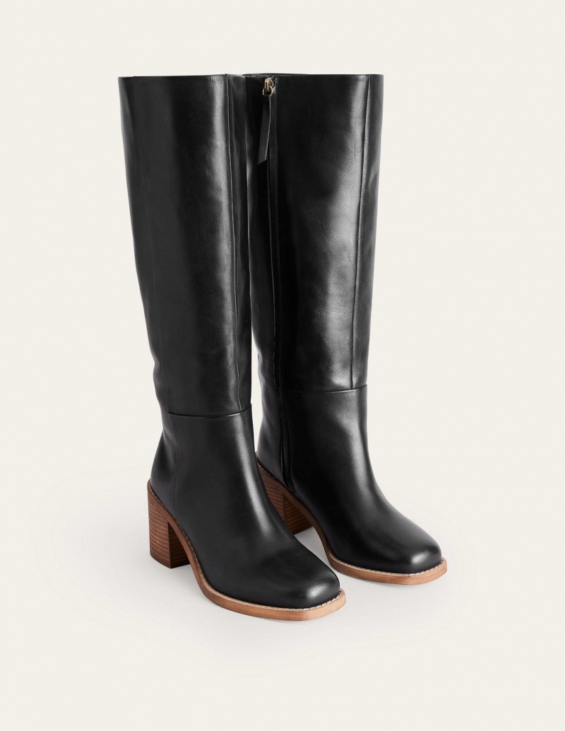 Boden Gerade Leder Kniehohe Stiefel Damen Schwarz | DEGJU-1678