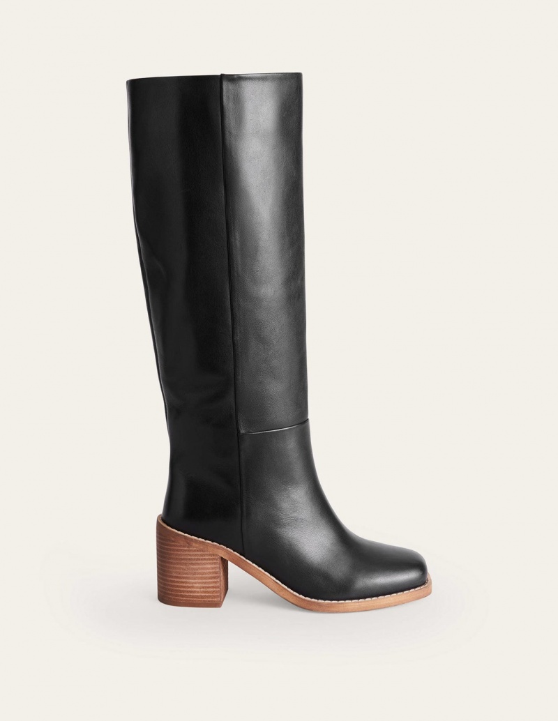 Boden Gerade Leder Kniehohe Stiefel Damen Schwarz | KTCFH-7983