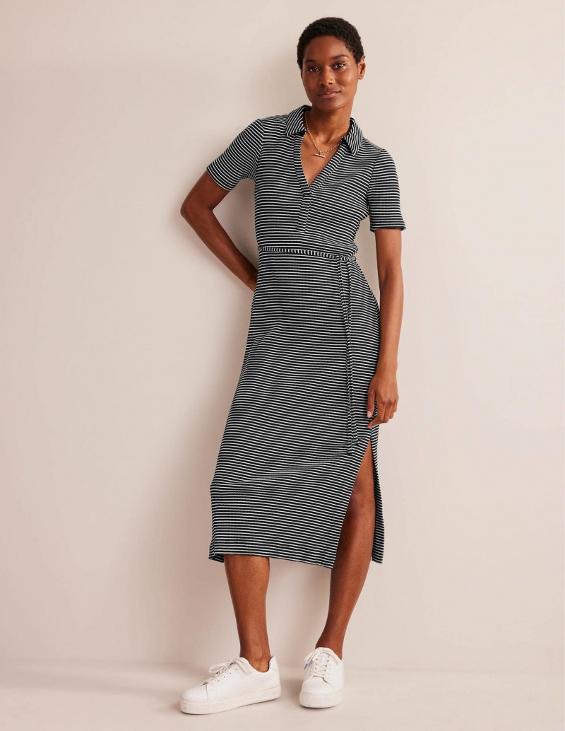 Boden Gerippt-Jersey Midi Shirts Kleid Damen Schwarz Weiß | BNZFC-7254