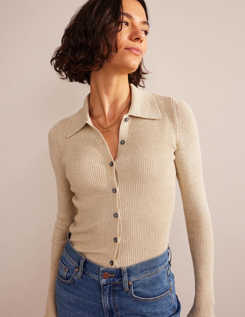 Boden Gerippt Fitted Strickjacke Damen Beige Gold | BRJWT-6374