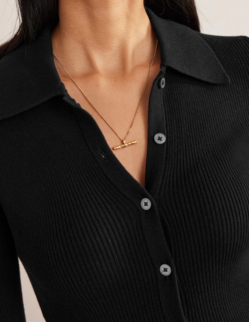 Boden Gerippt Fitted Strickjacke Damen Schwarz | THCBU-9176
