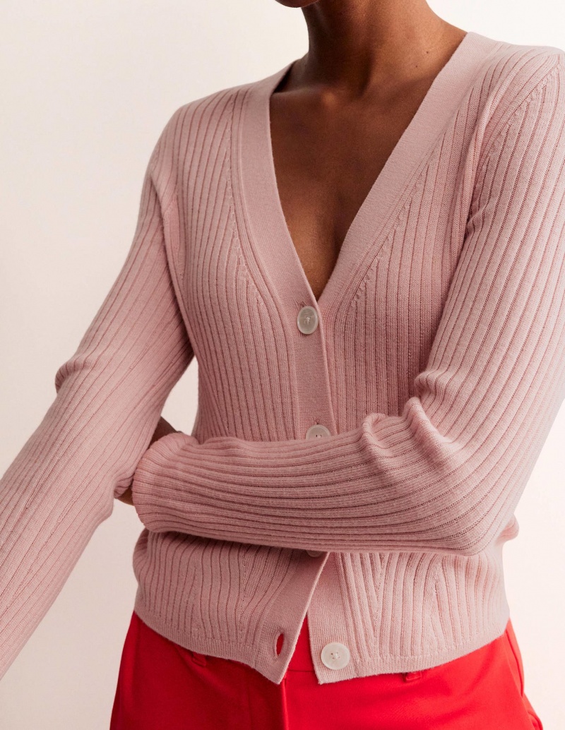 Boden Gerippt Merino Strickjacke Damen Rosa | LDOVC-4365