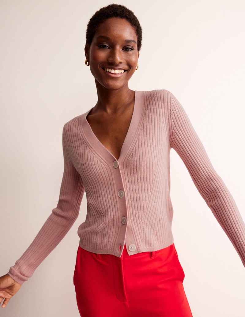 Boden Gerippt Merino Strickjacke Damen Rosa | LDOVC-4365