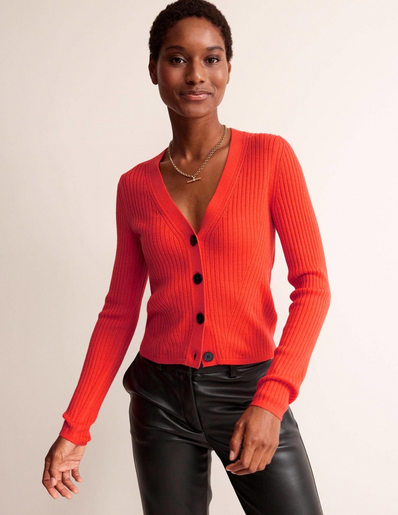 Boden Gerippt Merino V Strickjacke Damen Rot | ZIXYC-4821
