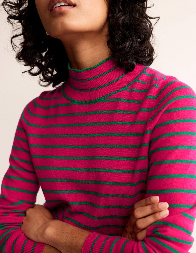 Boden Gestreift Cashmere Pullover Damen Rosa Grün | GACYX-2369