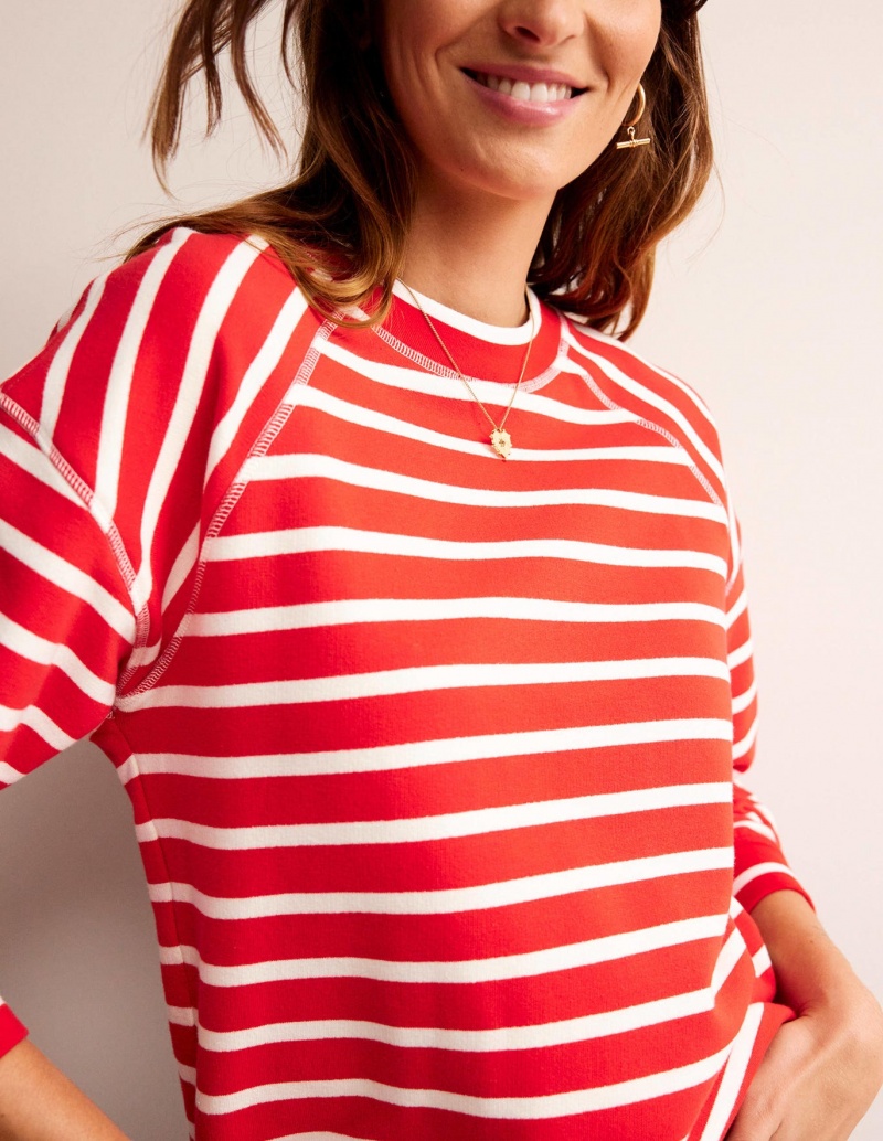 Boden Gestreift Raglan Sweatshirt Hemd Damen Rot Weiß | PBMFQ-4296