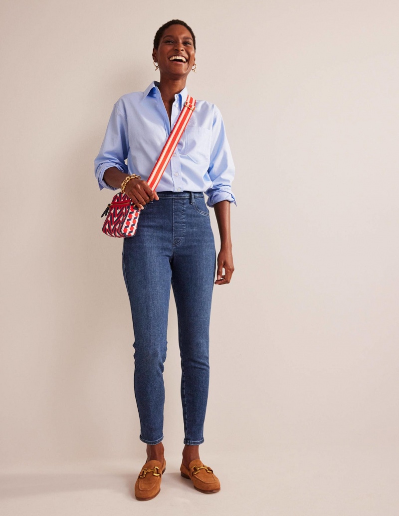 Boden High Rise Pull-On Schlank Jeans Damen Blau | UTKJY-0748