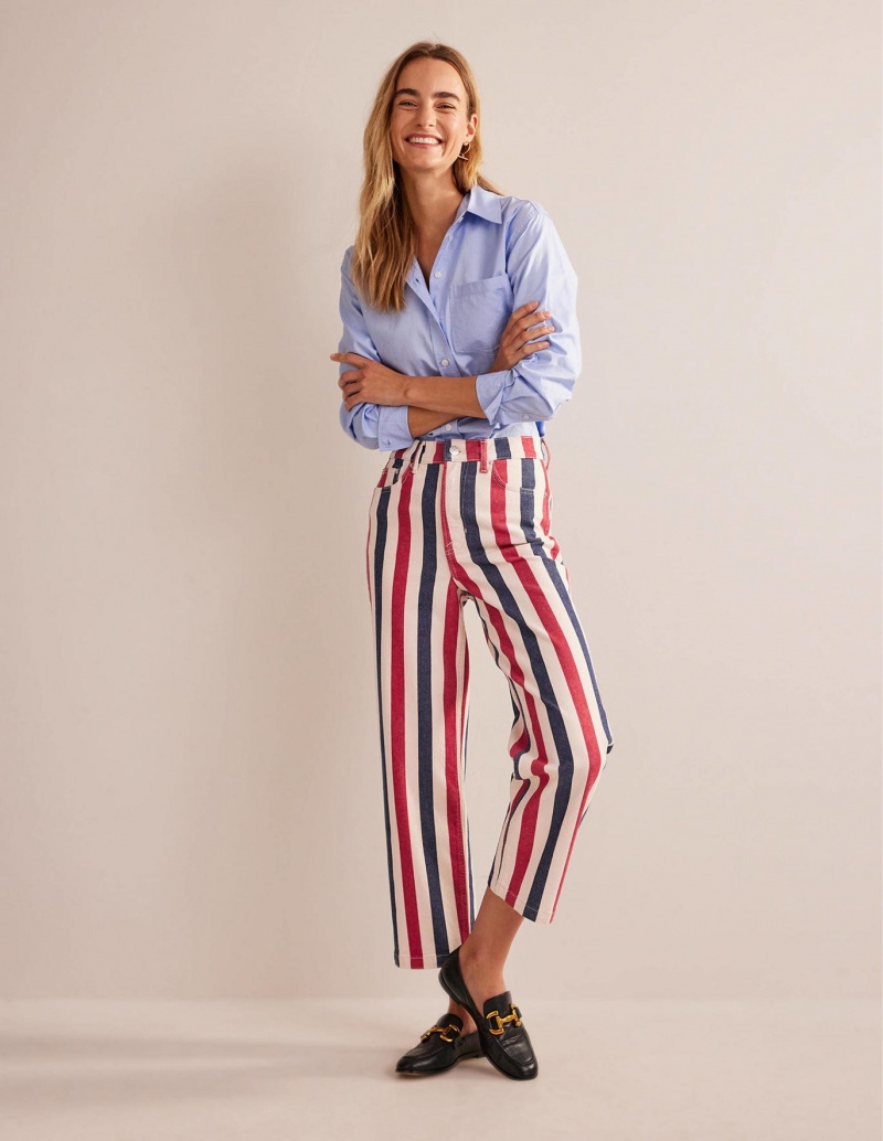 Boden High Rise Stripe Jeans Damen Rot Blau | AUGRH-7043