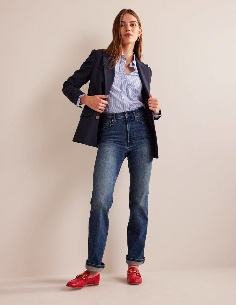 Boden High Rise True Gerade Jeans Damen Blau | ZSBDA-3897