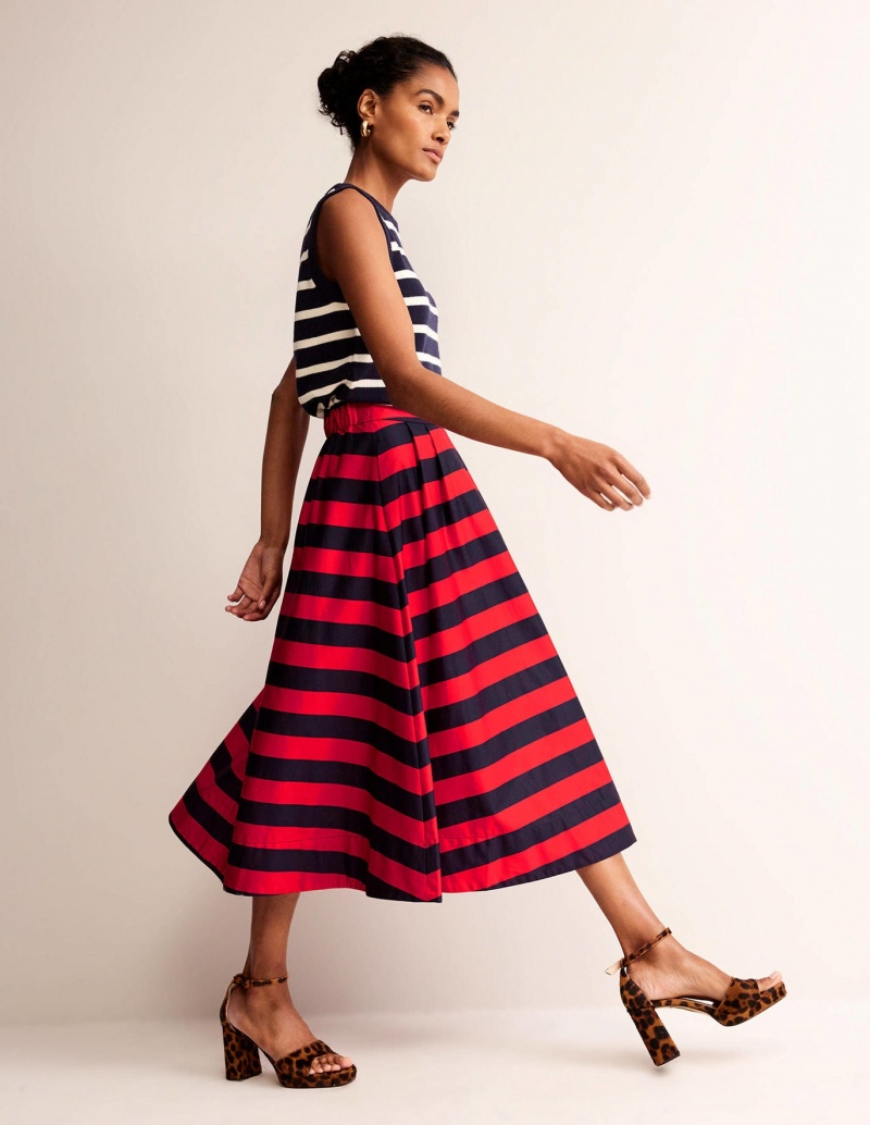 Boden Isabella Baumwoll Sateen GolfSkirts Damen Rot Navy | UHKYZ-6305