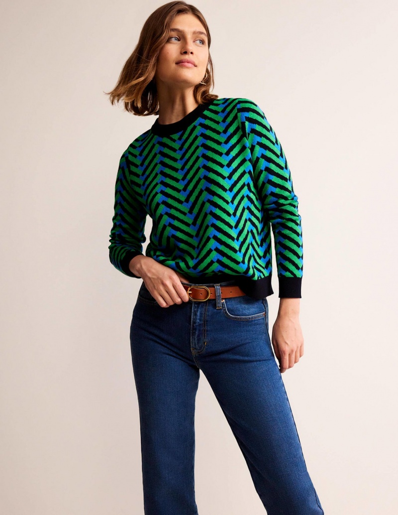 Boden Jacquard Pullover Damen Grün | OUWPE-6873