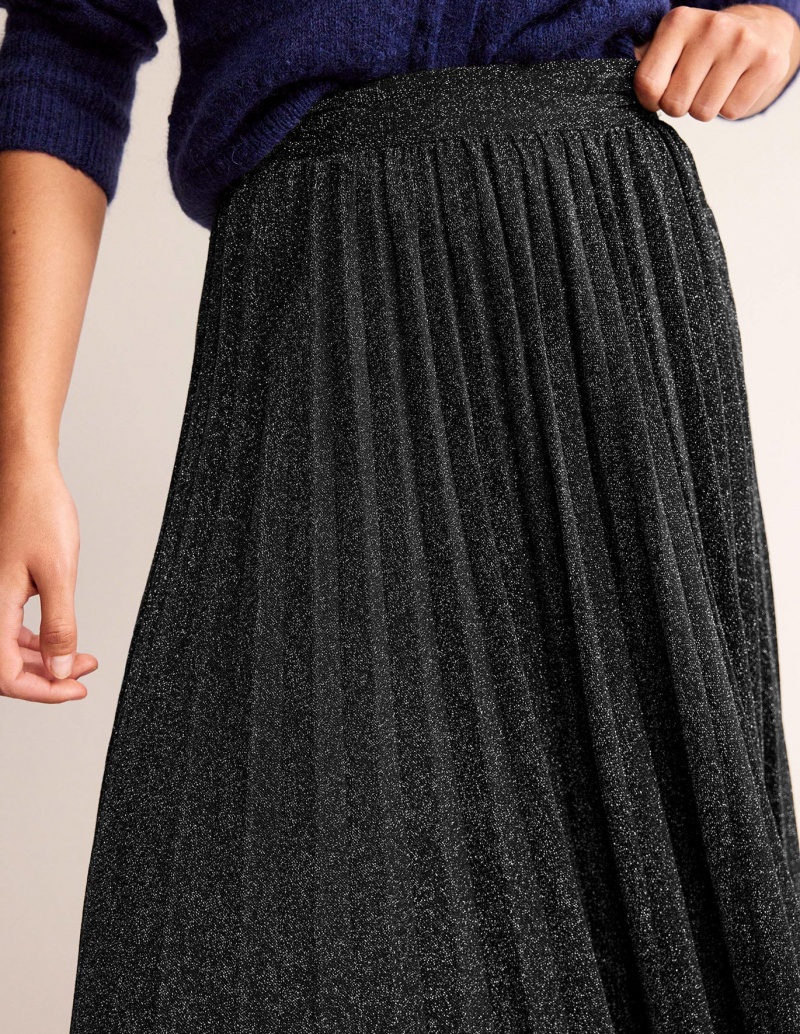 Boden Jersey Metallic Falten GolfSkirts Damen Schwarz | EKBYQ-5386