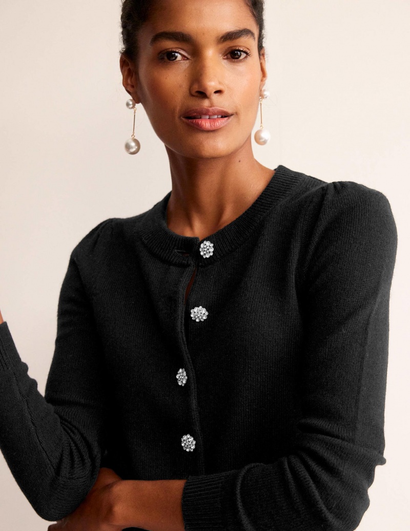 Boden Jewel Button Strickjacke Damen Schwarz | QVCKB-9173