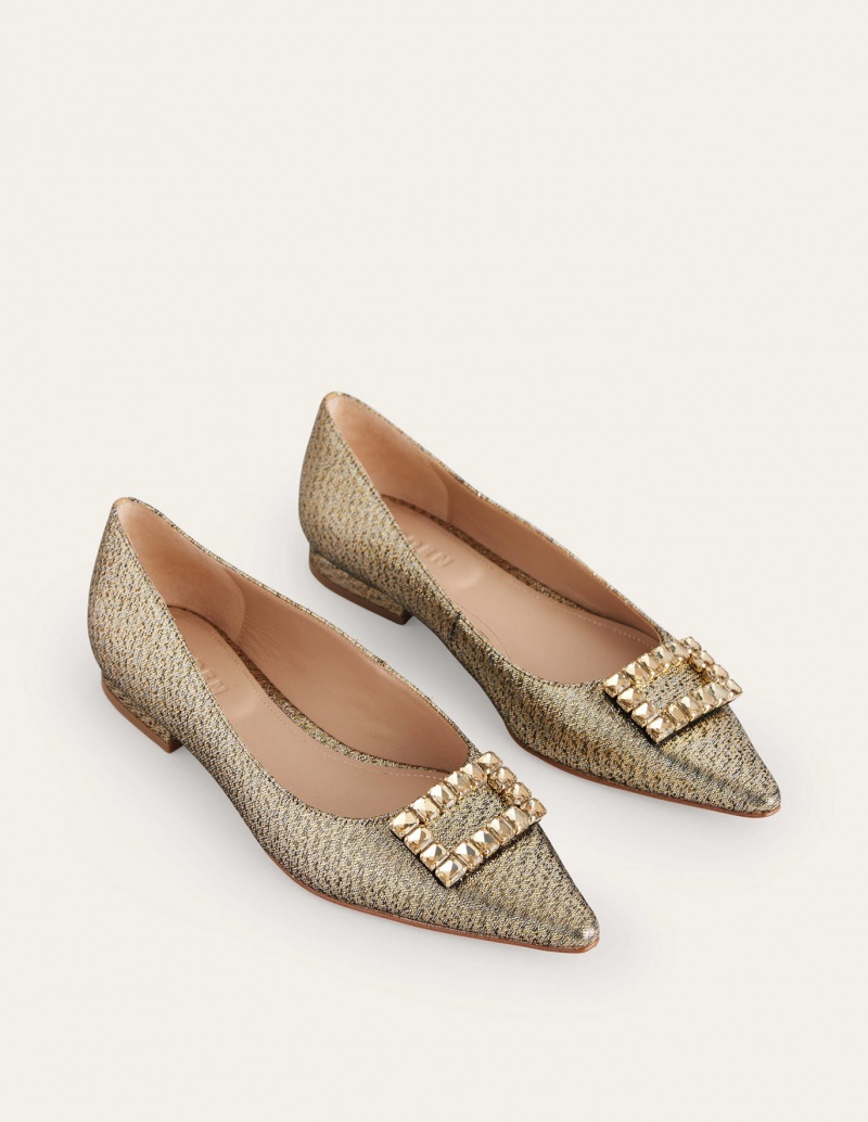 Boden Jewelled-Schnallen Flache Schuhe Damen Gold Metal | HYCGD-5798