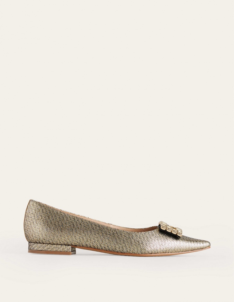 Boden Jewelled-Schnallen Flache Schuhe Damen Gold Metal | HYCGD-5798