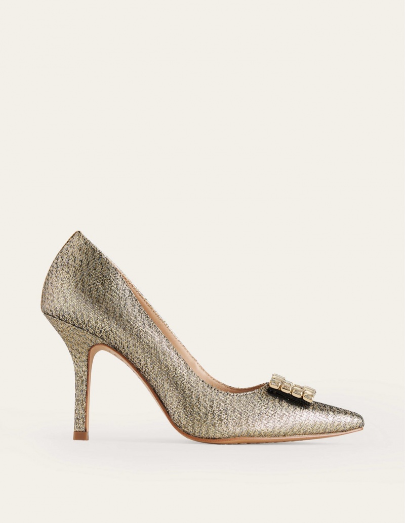 Boden Jewelled Absatz Court Schuhe Damen Gold Metal | VNYGE-3459