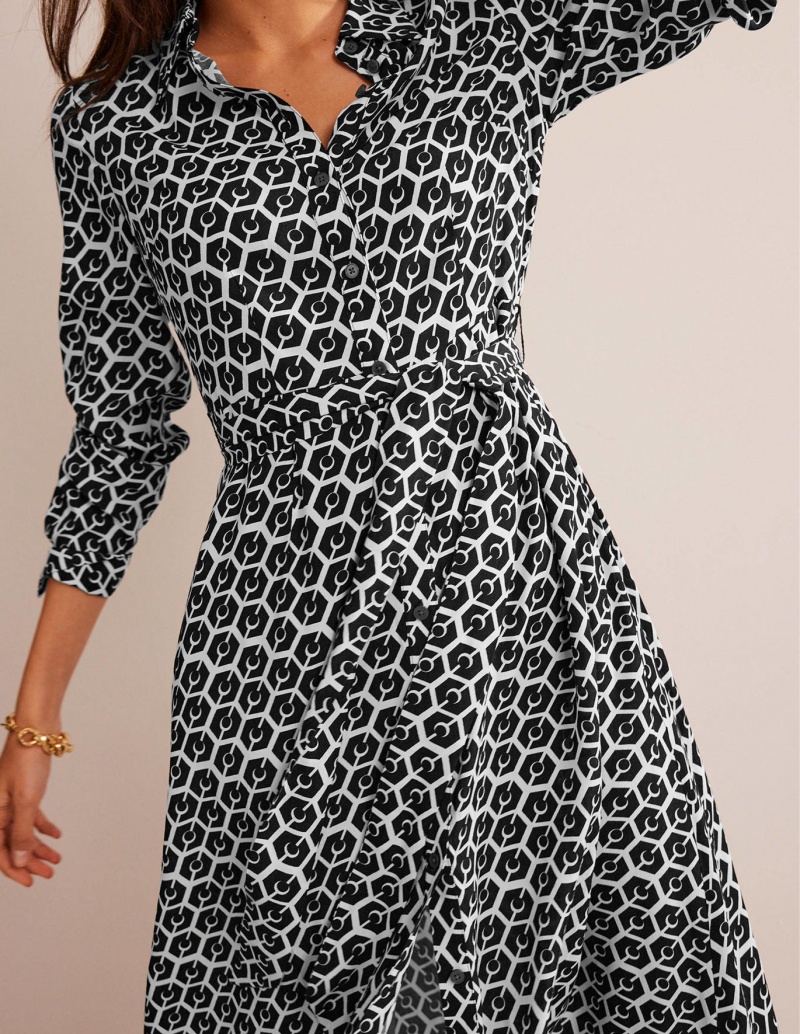 Boden Kate Midi Shirts Kleid Damen Schwarz | FZUED-7605