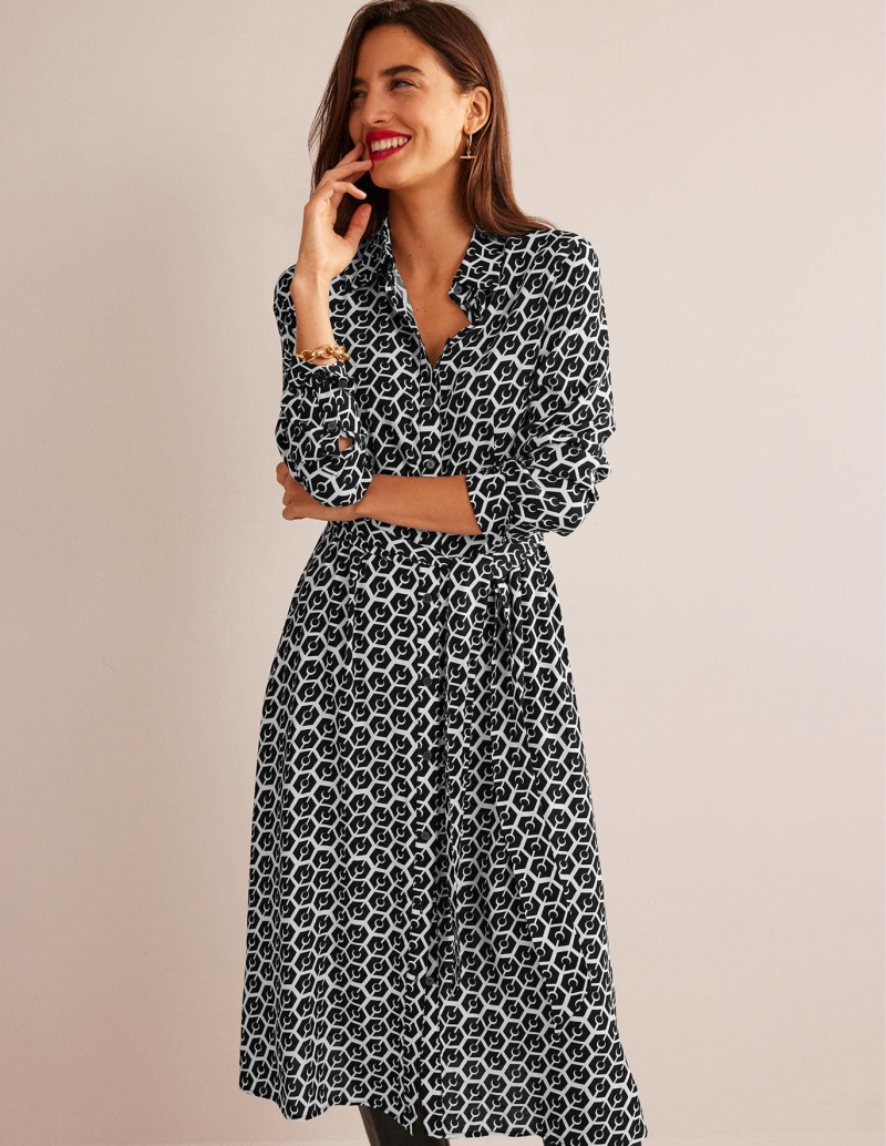 Boden Kate Midi Shirts Kleid Damen Schwarz | FZUED-7605
