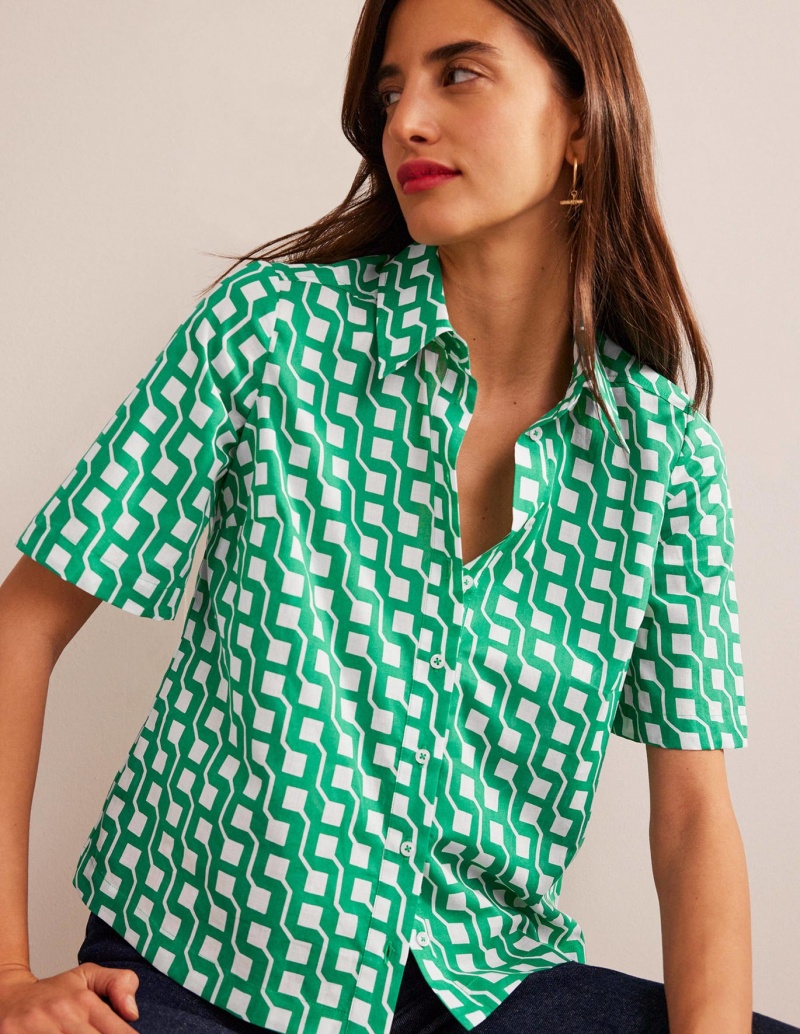 Boden Kurzes Sleeve Baumwoll Hemd Damen Helltürkis | DYBKR-7841
