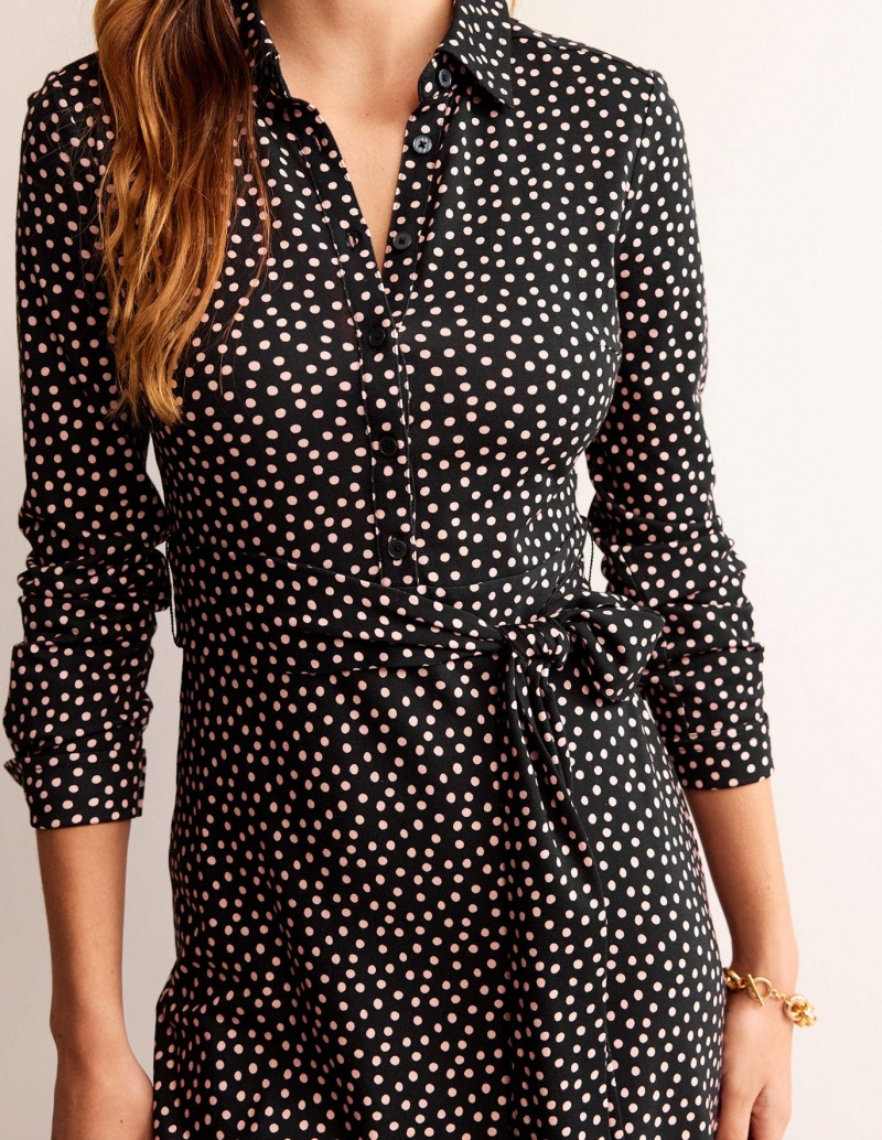 Boden Laura Jersey Midi Shirts Kleid Damen Schwarz | OVTZP-3205