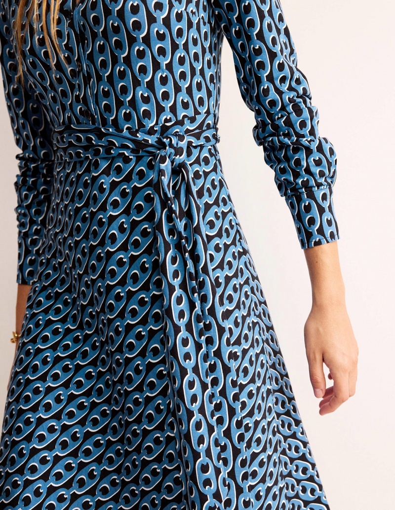 Boden Laura Jersey Midi Shirts Kleid Damen Azurblau | VNFWI-6842