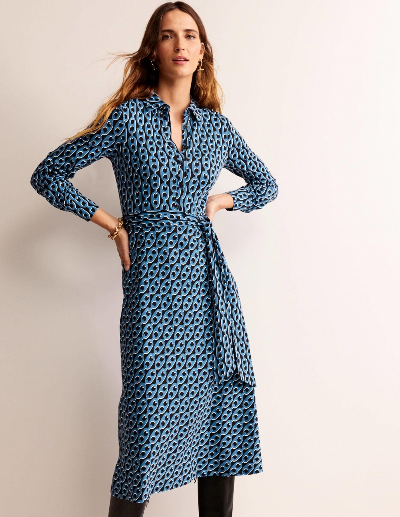 Boden Laura Jersey Midi Shirts Kleid Damen Azurblau | VNFWI-6842