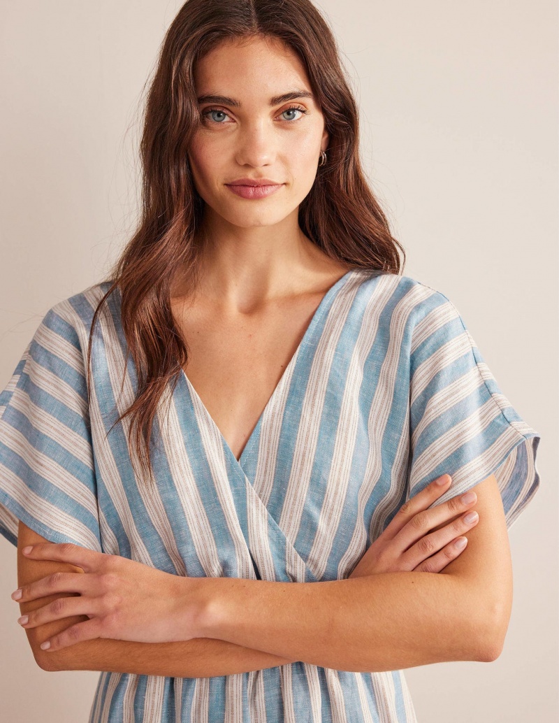 Boden Linen Kaftan Maxi Kleid Damen Blau | QJXAV-6039