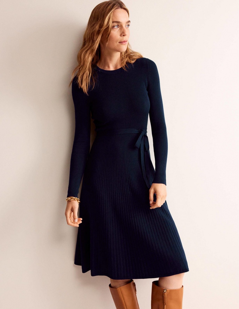 Boden Lola Gestrickt Midi Kleid Damen Navy | MXSHZ-6140