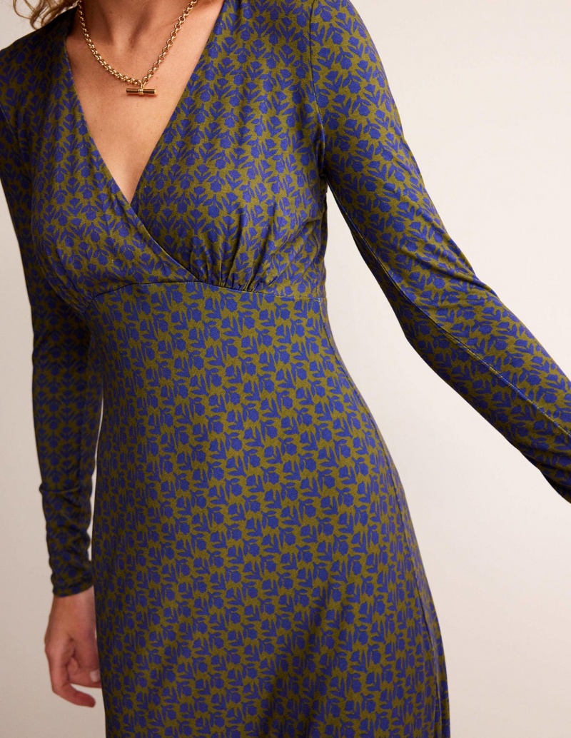 Boden Long Sleeve Jersey Tea Kleid Damen Blau | VKAGF-3041