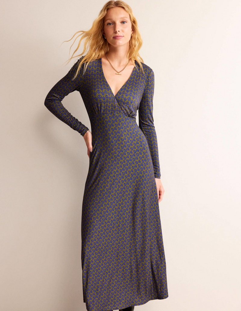 Boden Long Sleeve Jersey Tea Kleid Damen Blau | VKAGF-3041