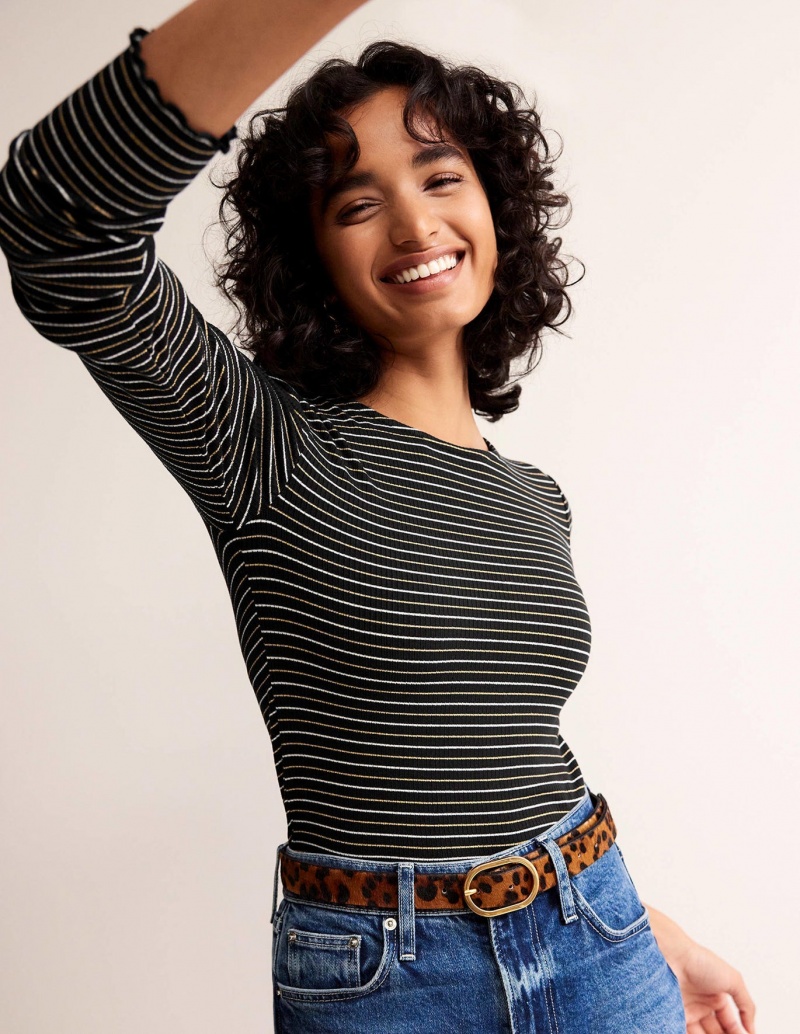 Boden Long Sleeve Metallic Oberteile Damen Schwarz | LMZBC-4890
