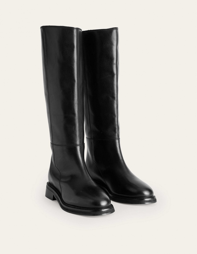 Boden Lottie Leder Reitstiefel Damen Schwarz | GICRK-6851