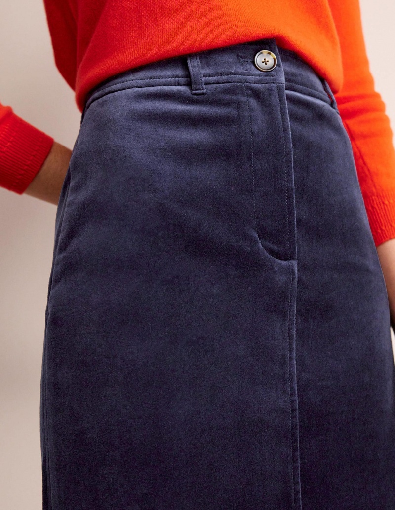 Boden Margot Velvet Midi GolfSkirts Damen Navy | MXWRO-4182