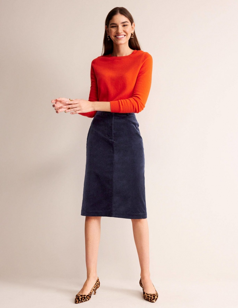 Boden Margot Velvet Midi GolfSkirts Damen Navy | MXWRO-4182