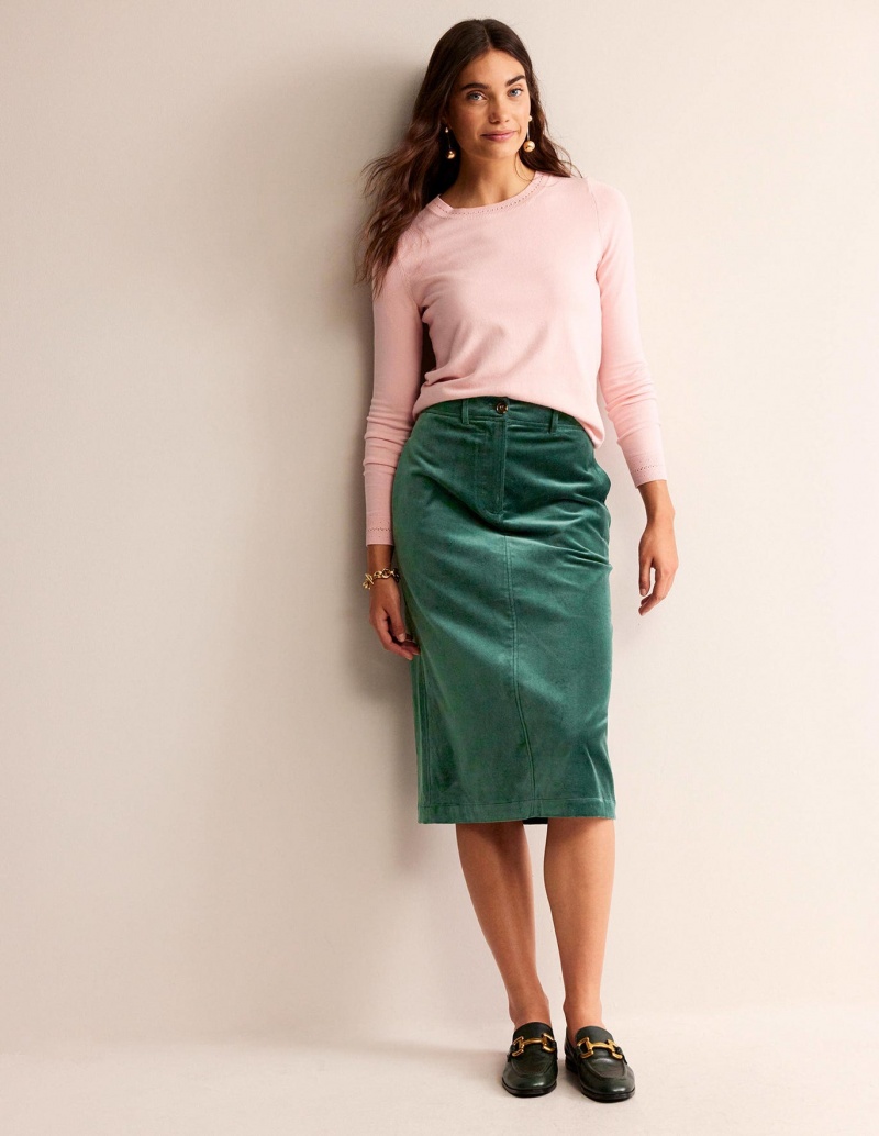 Boden Margot Velvet Midi GolfSkirts Damen Grün | TVHDR-3647
