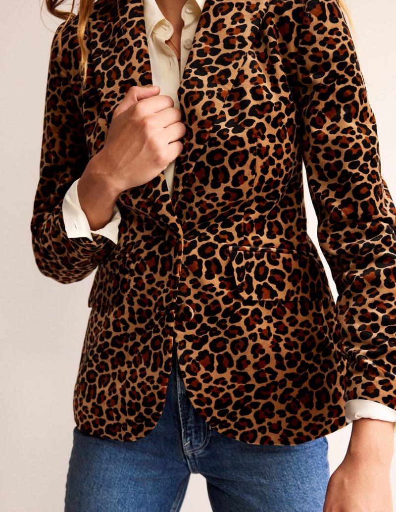 Boden Marylebone Velvet Blazer Damen Leopard | QDSUE-5680