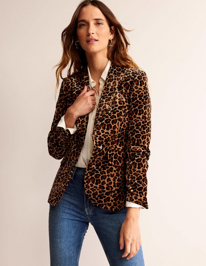 Boden Marylebone Velvet Blazer Damen Leopard | QDSUE-5680