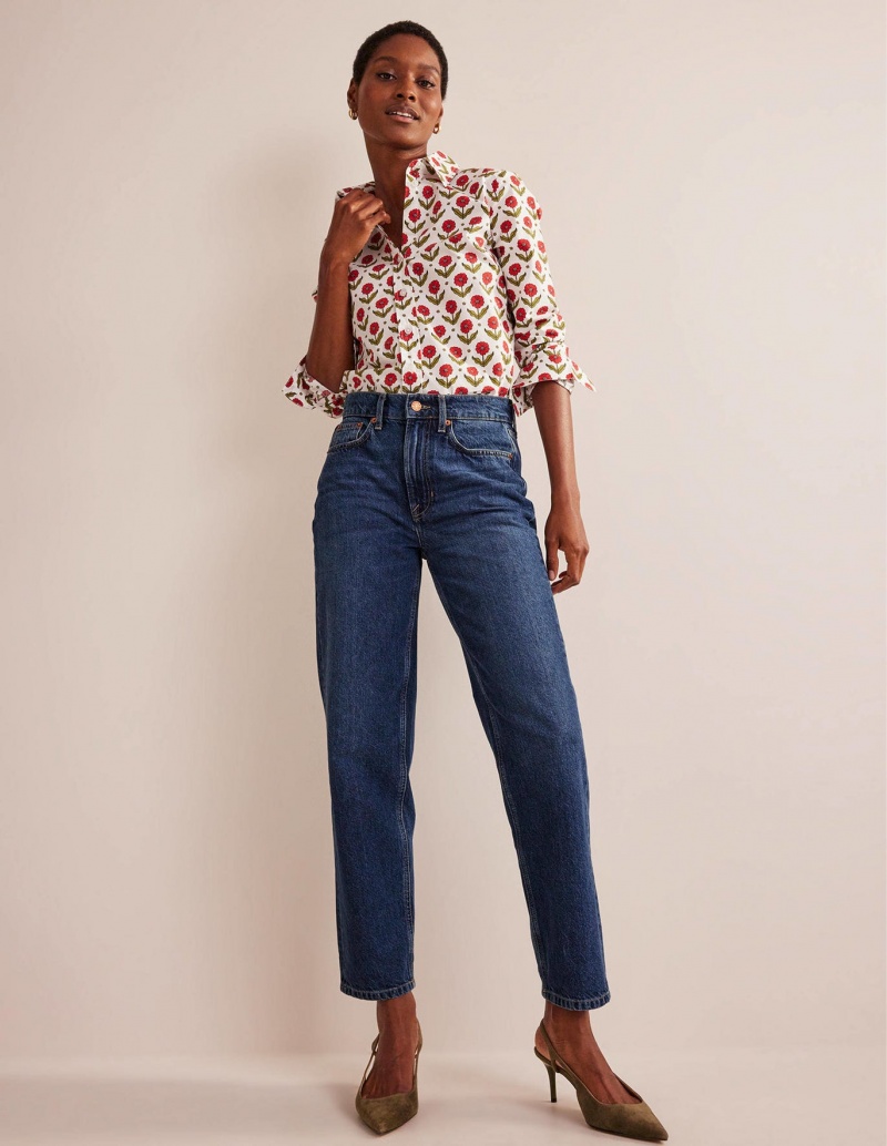 Boden Mid Rise Tapered Jeans Damen Navy | QAWRS-2453