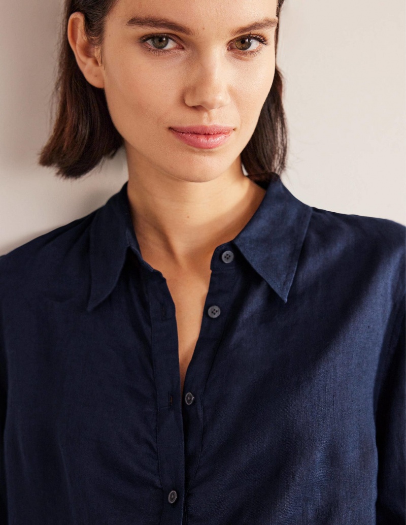 Boden New Linen Hemd Damen Navy | GCMEB-4052