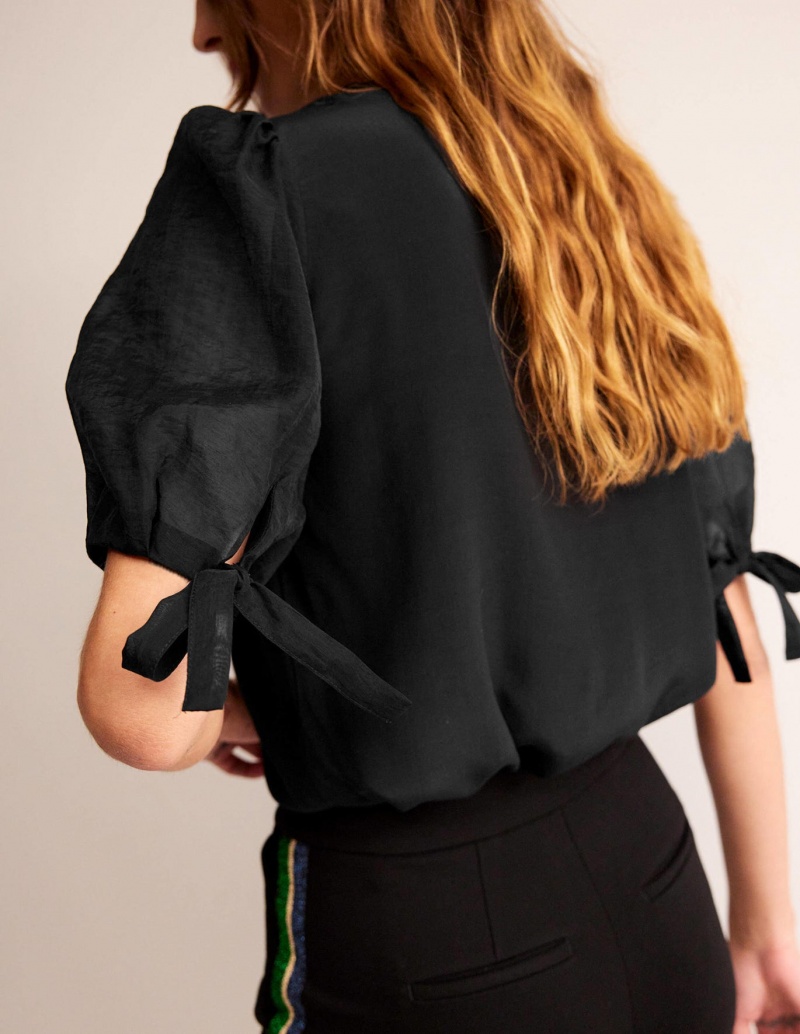 Boden Organza Puff-Sleeve Oberteile Damen Schwarz | GFASQ-8493