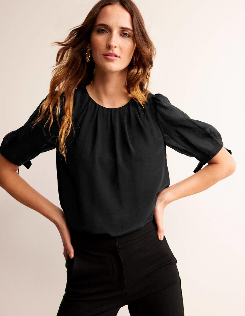 Boden Organza Puff-Sleeve Oberteile Damen Schwarz | GFASQ-8493